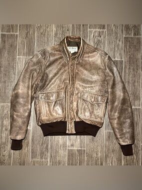VTG LL Bean Flying Tiger Jacket Mens Size 38 Brown Leather Bomber USA Made
